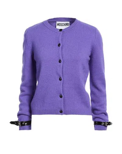 Moschino Couture Woman Cardigan Purple Size 10 Cashmere, Wool, Polyester, Elastane, Polyamide In Blue