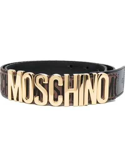 Moschino Fantasia Leather Belt In Brown