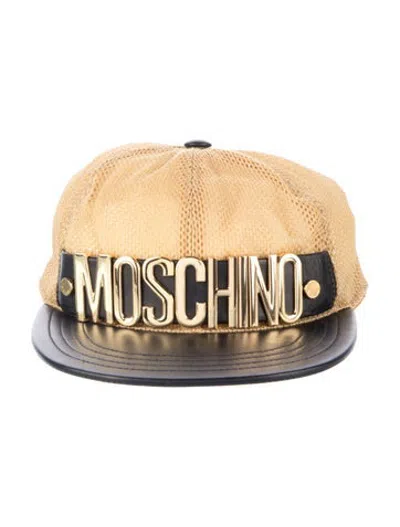 Pre-owned Moschino Leather Trim Logo Baseball Cap In Black/gold