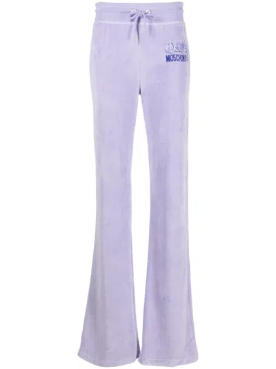 Moschino Logo-print Velour Track Pants In Purple