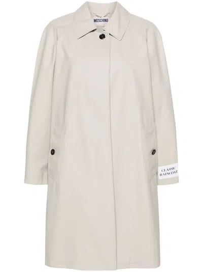 Moschino Patch-detail Midi Trench Coat In Neutrals