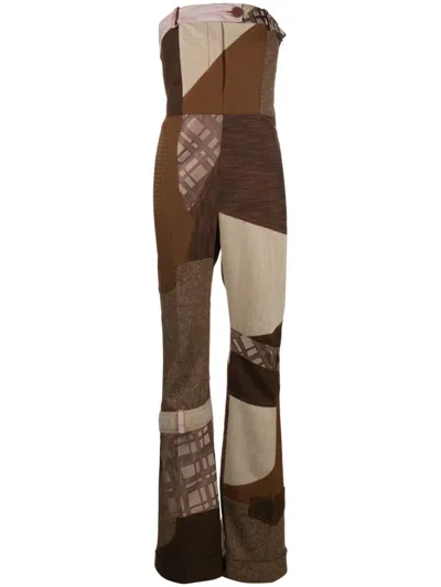 Moschino Patchwork-design Virgin Wool Jumpsuit In Neutrals