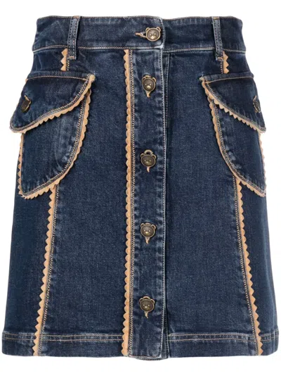Moschino Scallop-edge Denim Miniskirt In Blue