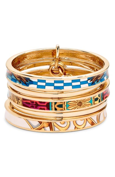 Moschino Set Of 5 Patterned Bangles In Gold