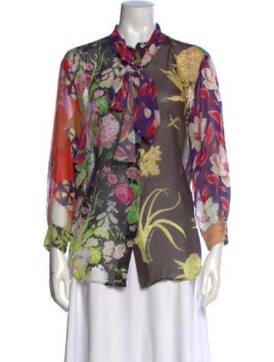 Pre-owned Moschino Silk Floral Print Blouse W/ Tags In Multicolor