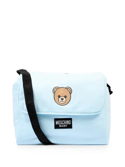 Moschino Teddy Bear Logo-patch Changing Bag In Blue