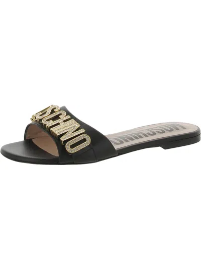 Moschino Womens Logo Leather Slide Sandals In Black