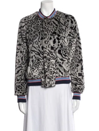 Pre-owned Mother Animal Print Bomber Jacket In Grey