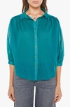 Mother The Breeze Cotton Button-up Shirt In Teal Green