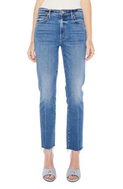 Mother The Rascal Frayed Ankle Slim Jeans In Blue