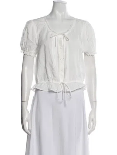 Pre-owned Mother Tie Neck Short Sleeve Blouse In Neutrals