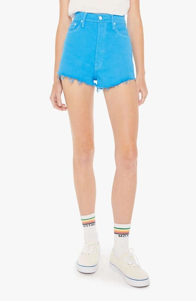 Mother Tune Up Bona Fide Frayed Hem Denim Shorts In Blue