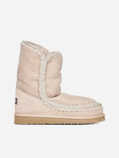 Mou Eskimo Suede And Shearling Ankle Boots In Rose Beige
