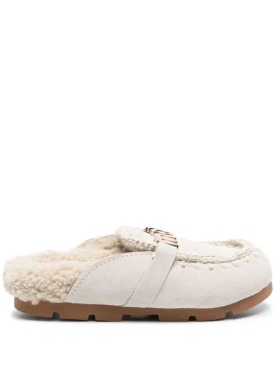 Mou Logo-appliqué Suede Slippers In Neutrals