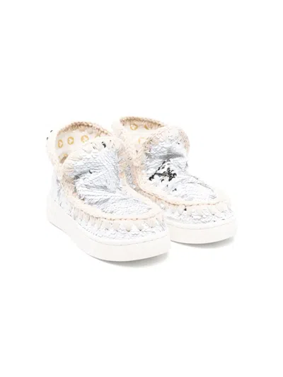 Mou Kids' Sequin-detailing Ankle Boots In White