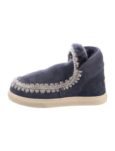 Pre-owned Mou Suede Fur Trim Boots In Blue