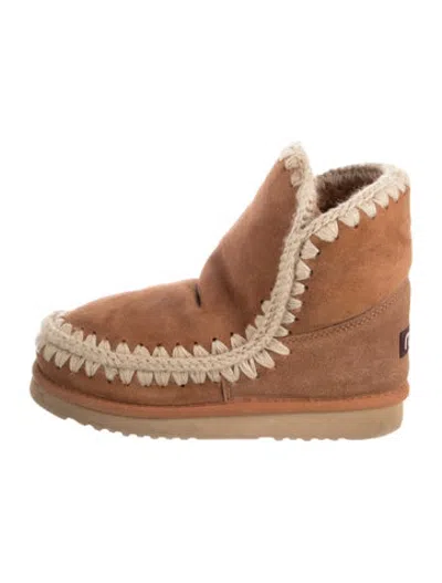 Pre-owned Mou Suede Whipstitch Trim Boots In Brown