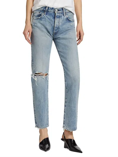 Moussy Hesperia Distressed Straight-leg Jeans In Light Wash In Blue