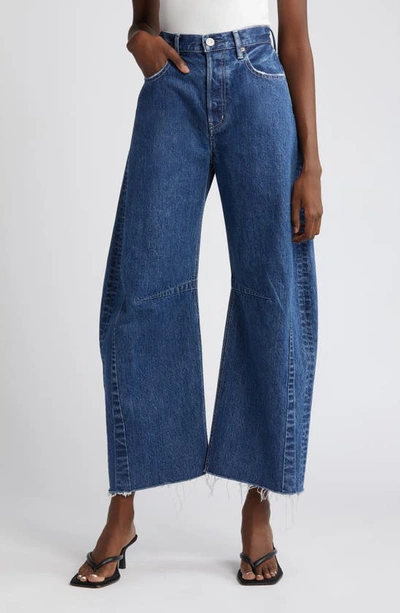 Moussy Orchards Coccoon Wide Leg Ankle Jeans In Blue