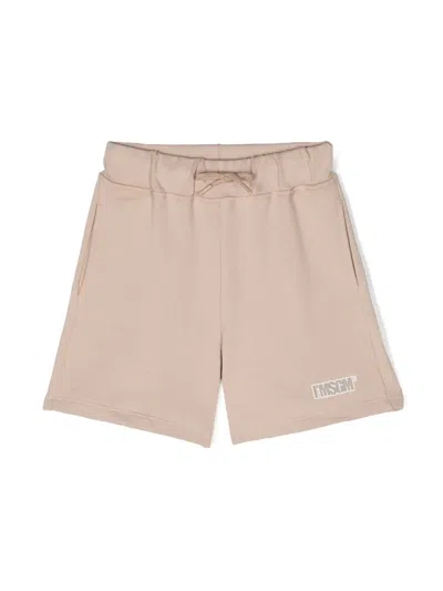 Msgm Kids' Cotton Sweat Shorts W/pockets In Beige