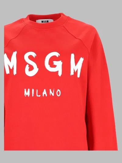 Msgm Cotton Sweatshirt In Red