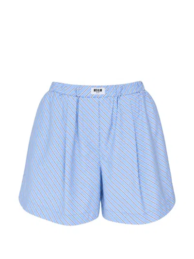 Msgm Diagonal-stripe Shorts In Blue