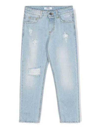 Msgm Kids' Distressed-finish Straight-leg Jeans In Blue