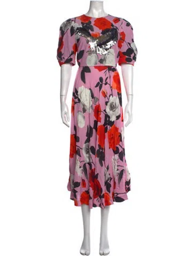 Pre-owned Msgm Floral Print Midi Length Dress In Pink