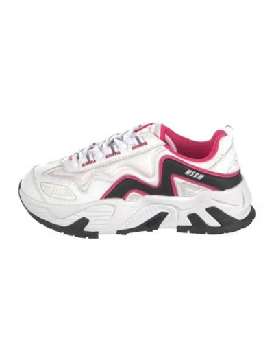 Pre-owned Msgm Leather Colorblock Pattern Chunky Sneakers In White