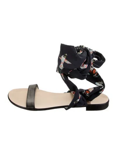 Pre-owned Msgm Leather Floral Print Sandals In Blue