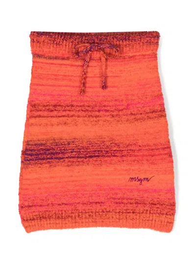 Msgm Kids' Logo-embroidered Drawstring-waistband Skirt In Orange