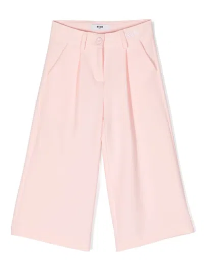 Msgm Kids' Mid-rise Straight-leg Trousers In 粉色