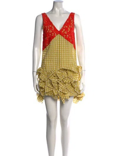 Pre-owned Msgm Plaid Print Mini Dress In Green