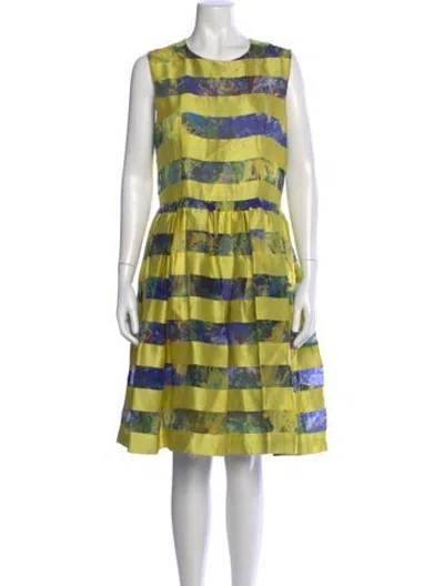 Pre-owned Msgm Printed Knee-length Dress In Green/yellow