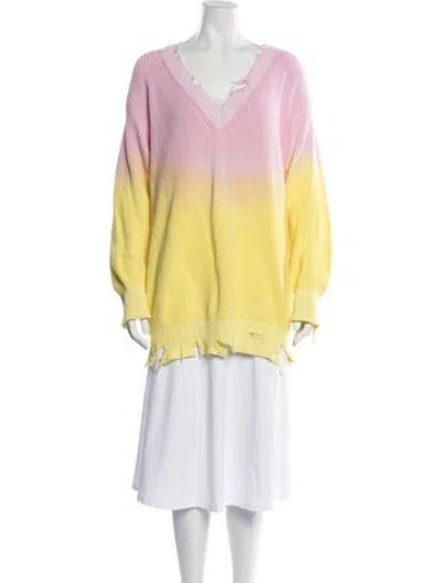 Pre-owned Msgm Tie-dye Print V-neck Sweater In Pink/yellow
