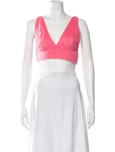 Pre-owned Msgm V-neck Sleeveless Crop Top In Pink