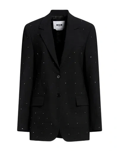 Msgm Woman Blazer Black Size 2 Virgin Wool, Elastane In Black