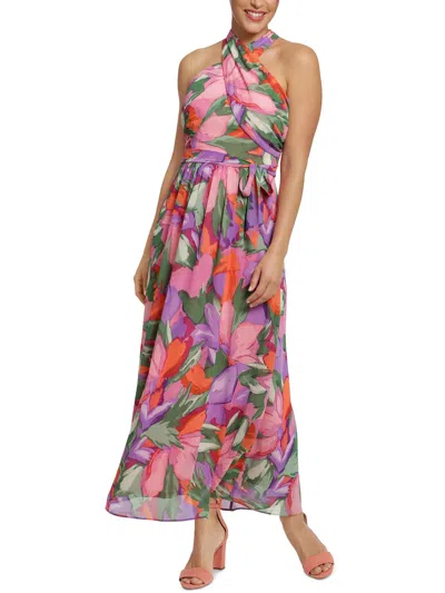 Msk Petites Womens Printed Chiffon Maxi Dress In Multi
