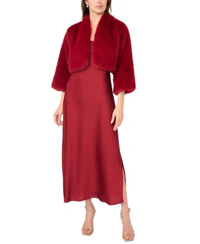 Msk Women's Satin Slip Dress And Faux Fur Jacket, 2-piece Set In Red