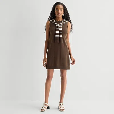 Msk Womens Sleeveless Striped Sweater Dress In Brown