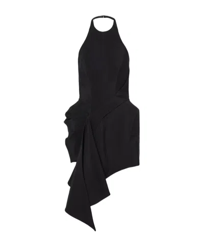 Mugler Asymmetric Ruffle Mini Dress In Black