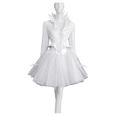 Pre-owned Mugler Iconic Rare Thierry  1989 Look Sculptural Jacket Tulle Skirt White