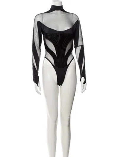 Pre-owned Mugler Nylon Mock Neck Bodysuit In Black
