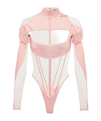 Mugler Paneled Bodysuit In Pink