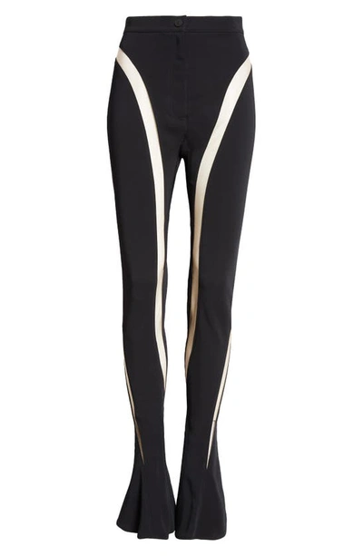 Mugler Sheer Spiral High Waist Skinny Pants In Black/ Nude01