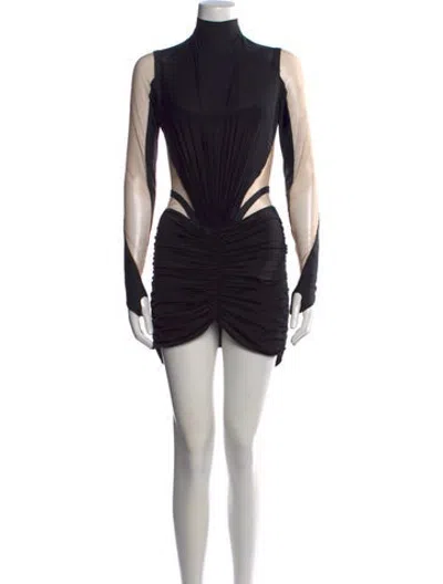 Pre-owned Mugler Turtleneck Mini Dress In Black