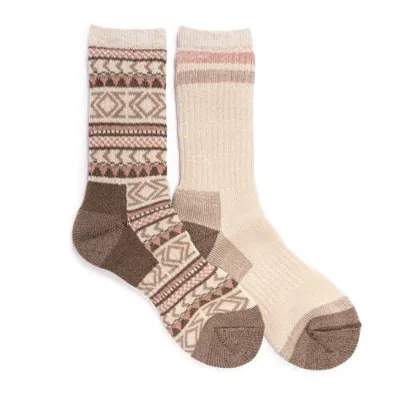 Muk Luks 2 Pk Crew Heat Retainer Hiking Socks In Multi