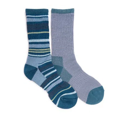 Muk Luks 2 Pk Crew Heat Retainer Hiking Socks In Blue