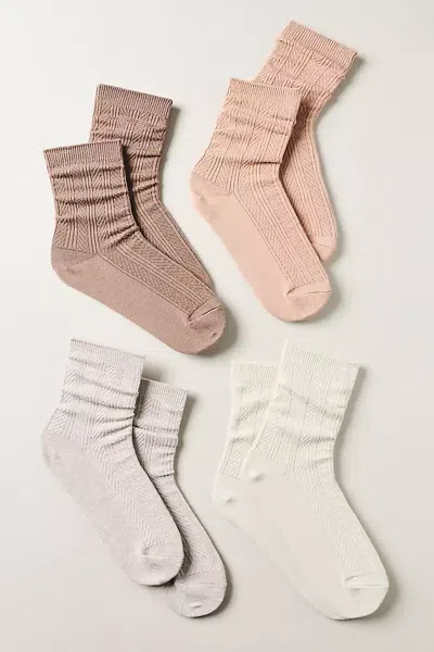 Muk Luks Cotton Crew Socks, Set Of 4 In Beige