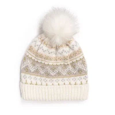 Muk Luks Cuff Knit Beanie With Pom In Ivory